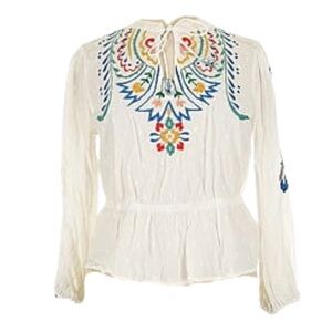 Anthropologie Forever That Girl Size S for Boho White Blouse with Embroidered